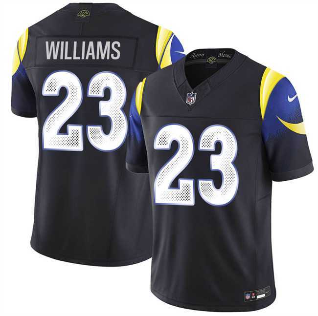 Mens Los Angeles Rams #23 Kyren Williams Black 2025 F.U.S.E. Rivalries Vapor Limited Stitched Jersey Dzhi