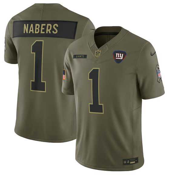 Mens New York Giants #1 Malik Nabers Olive 2025 Salute to Service Limited Stitched Jersey Dyin