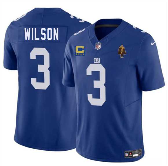 Mens New York Giants #3 Russell Wilson Blue 2025 F.U.S.E. With 4-star C Patch And Walter Payton Patch Vapor Untouchable Limited Stitched Jersey Dzhi