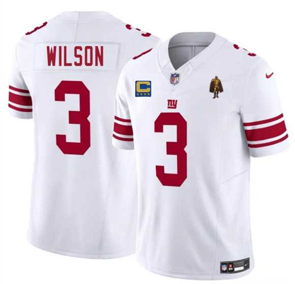 Mens New York Giants #3 Russell Wilson White 2025 F.U.S.E. With 4-star C Patch And Walter Payton Patch Vapor Untouchable Limited Stitched Jersey Dzhi
