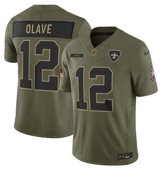 Mens New Orleans Saints #12 Chris Olave Olive 2025 Salute to Service Limited Stitched Jersey Dyin