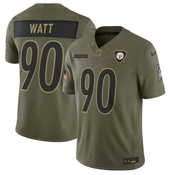 Mens Pittsburgh Steelers #90 T.J. Watt Olive 2025 Salute to Service Limited Stitched Jersey Dyin