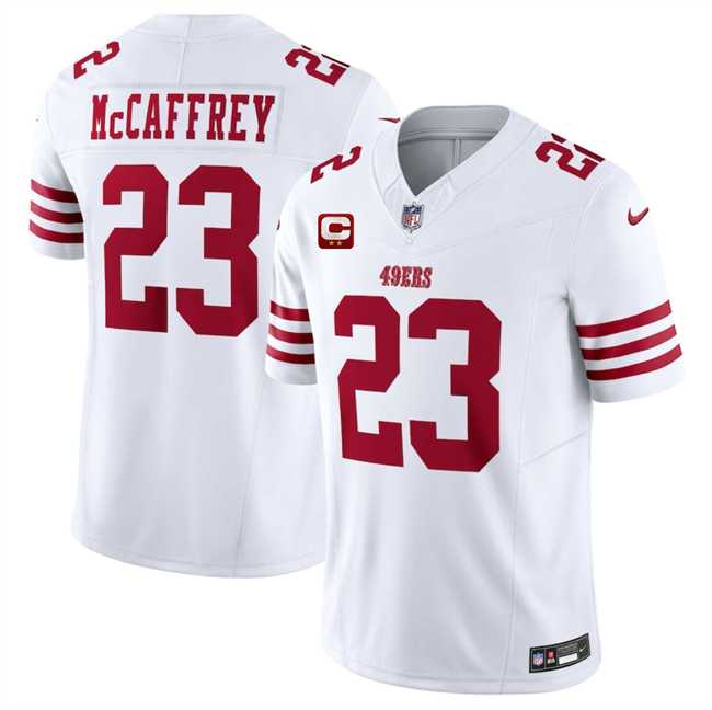 Mens San Francisco 49ers #23 Christian McCaffrey White 2025 F.U.S.E. With 2-Star C Patch Vapor Untouchable Limited Stitched Jersey Dzhi