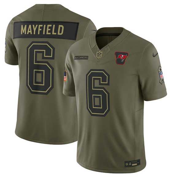 Mens Tampa Bay Buccaneers #6 Baker Mayfield Olive 2025 Salute to Service Limited Stitched Jersey Dyin