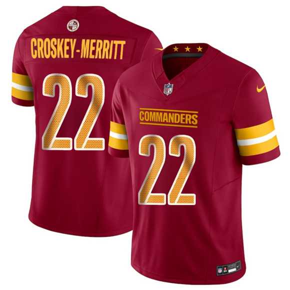 Mens Washington Commanders #22 Jacory Croskey-Merritt Burgundy 2025 Draft F.U.S.E. Vapor Limited Stitched Jersey Dzhi