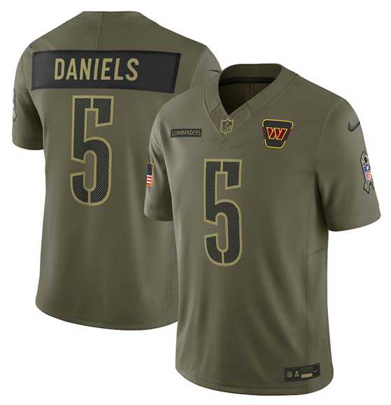 Mens Washington Commanders #5 Jayden Daniels Olive 2025 Salute to Service Limited Stitched Jersey Dyin