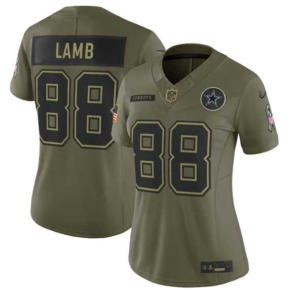 Womens Dallas Cowboys #88 CeeDee Lamb Olive 2025 Salute to Service Limited Stitched Jersey Dyin