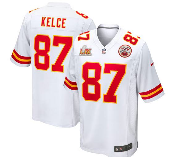Men's Kansas City Chiefs #87 Travis Kelce Nike White Super Bowl LIX Game Jersey