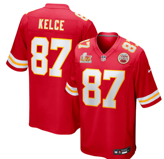 Men's Kansas City Chiefs #87 Travis Kelce Nike Red Super Bowl LIX Game Jersey