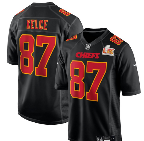 Men's Kansas City Chiefs #87 Travis Kelce Nike Carbon Black Super Bowl LIX Fashion Game Jersey
