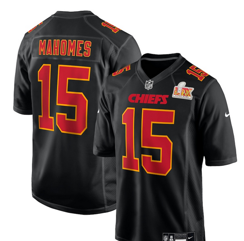 Men's Kansas City Chiefs #15 Patrick Mahomes Nike Carbon Black Super Bowl LIX Fashion Game Jersey