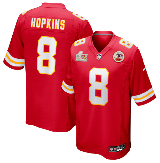 Men's Nike #8 DeAndre Hopkins Red Kansas City Chiefs Super Bowl LIX Game Player Jersey