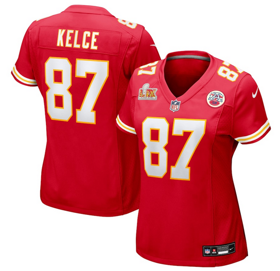 Women's Nike #87 Travis Kelce Red Kansas City Chiefs Super Bowl LIX Game Jersey
