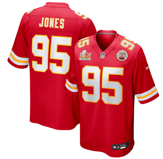 Men's Nike #95 Chris Jones Red Kansas City Chiefs Super Bowl LIX Game Jersey