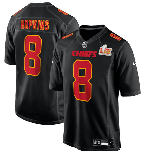 Men's Nike #8 DeAndre Hopkins Carbon Black Kansas City Chiefs Super Bowl LIX Fashion Game Jersey
