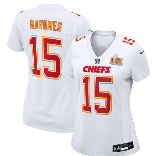 Women's Nike #15 Patrick Mahomes Tundra White Kansas City Chiefs Super Bowl LIX Fashion Game Jersey