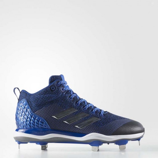 Mens Collegiate Royal/Metallic Silver/White Adidas Poweralley 5 Mid Cleats Baseball Shoes 576HSERA->Adidas Men->Sneakers