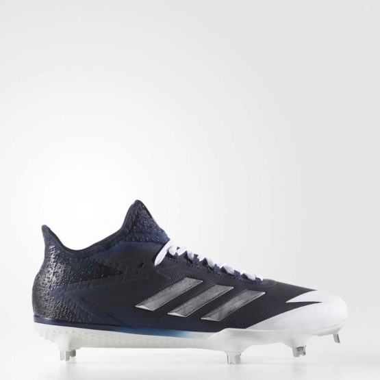 Mens Collegiate Navy/Metallic Silver/White Adidas Adizero Afterburner 4 Cleats Baseball Shoes 588ITROD