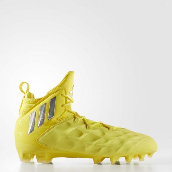 Mens Bright Yellow/Silver Metallic/Yellow Adidas Freak Lax Mid Cleats Lacrosse Cleats 653HIOTW->Adidas Men->Sneakers